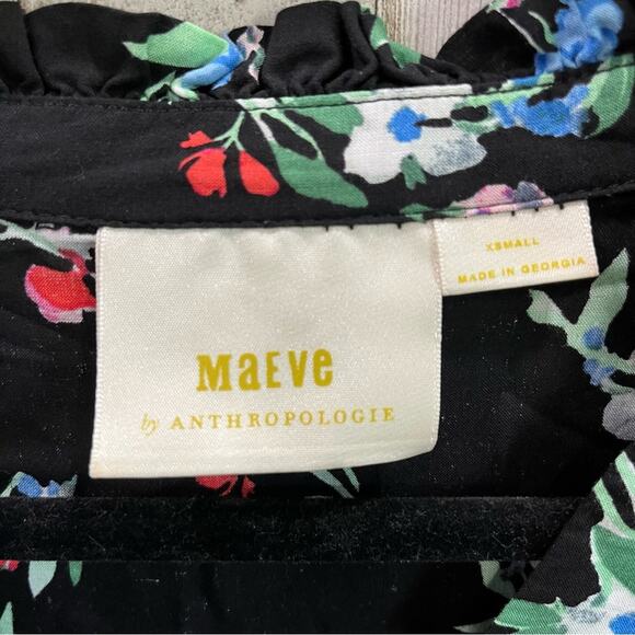 Anthropologie Maeve Floral Flutter Sleeve Black Button Down Shirt - Picture 5 of 7